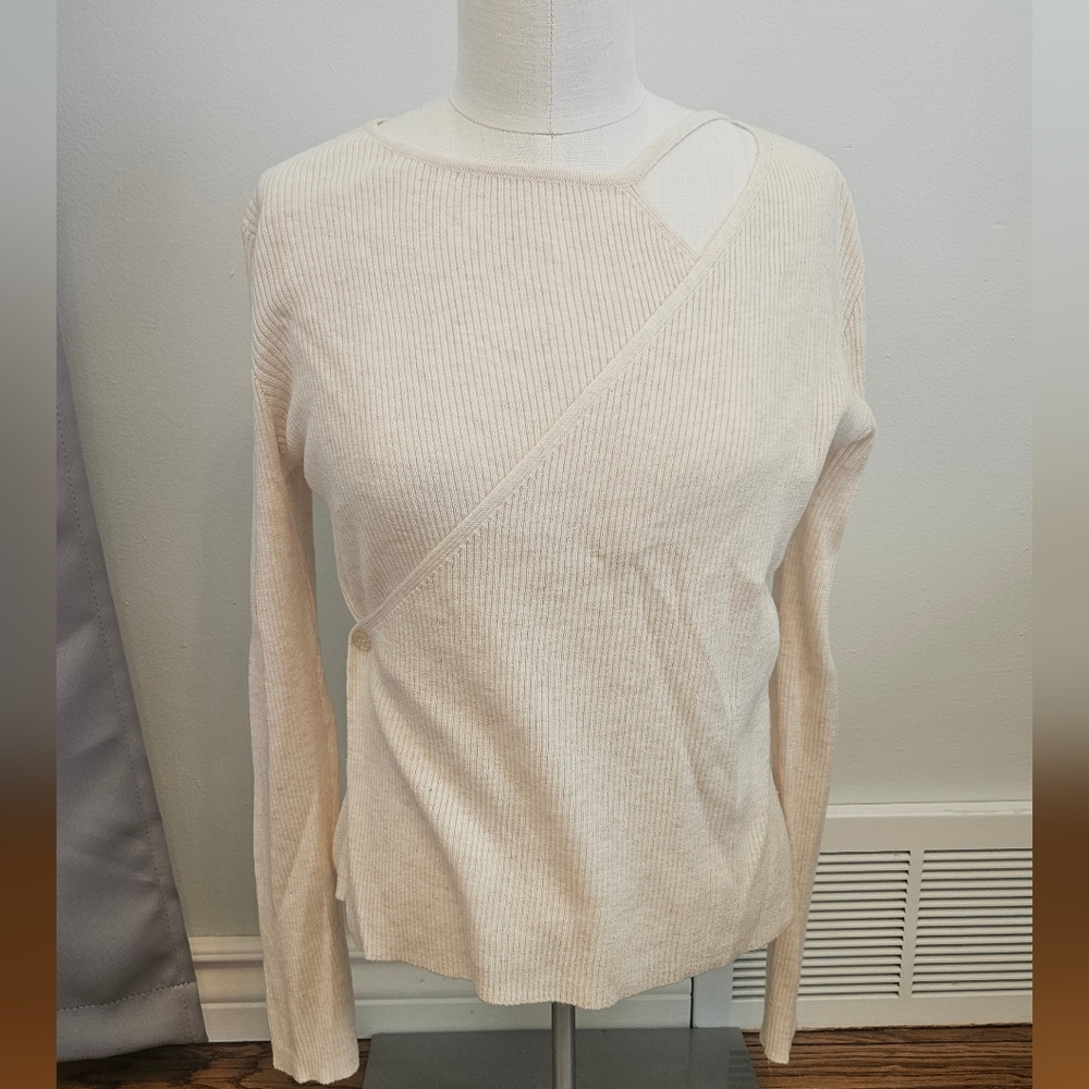 Cream Ribbed Wrap Sweater